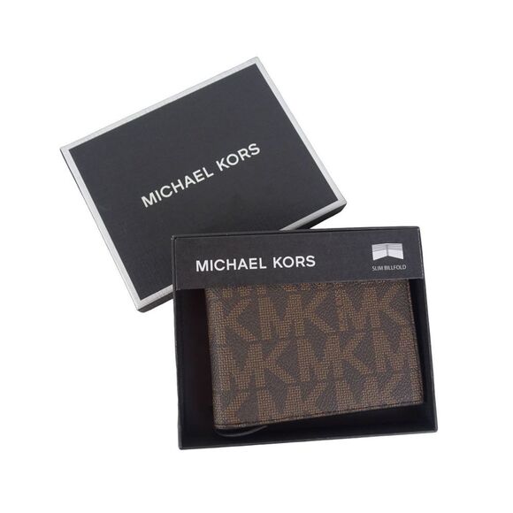 MICHAEL KORS Men's Wallet JET SET Slim Billfold Logo MK Brown Black New In Box - Picture 1 of 9